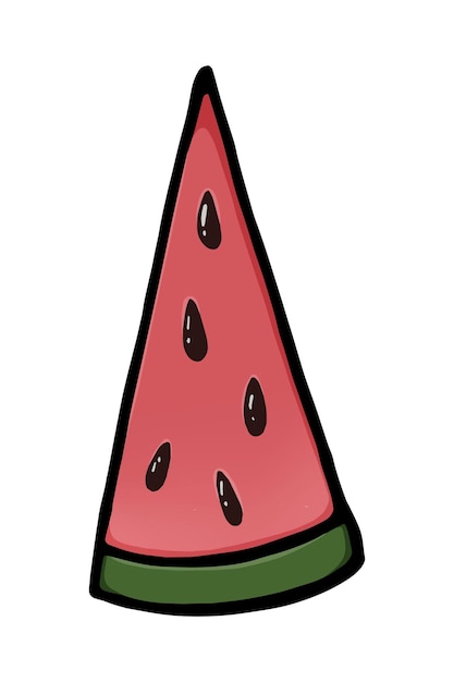 Кусок спелого сочного арбуза с косточками ягод для еды каракули линейный мультфильм