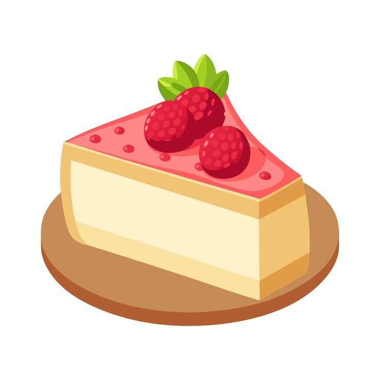 Vector a slice of strawberry cheesecake with raspberries on top