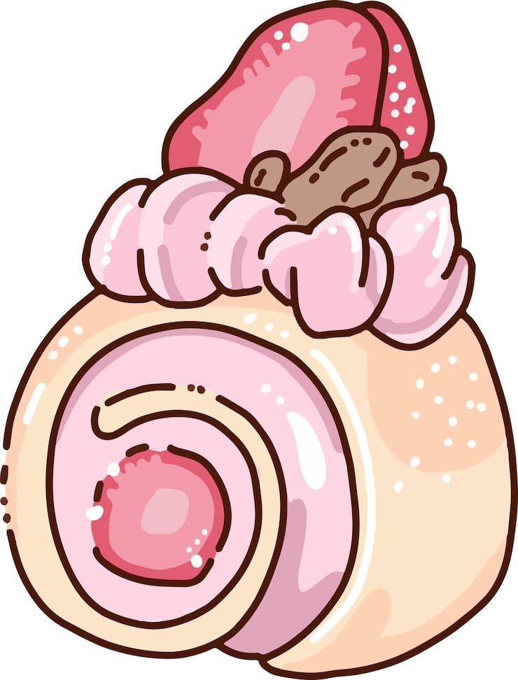 Vector a slice of strawberry rolled sponge cake vector illustration