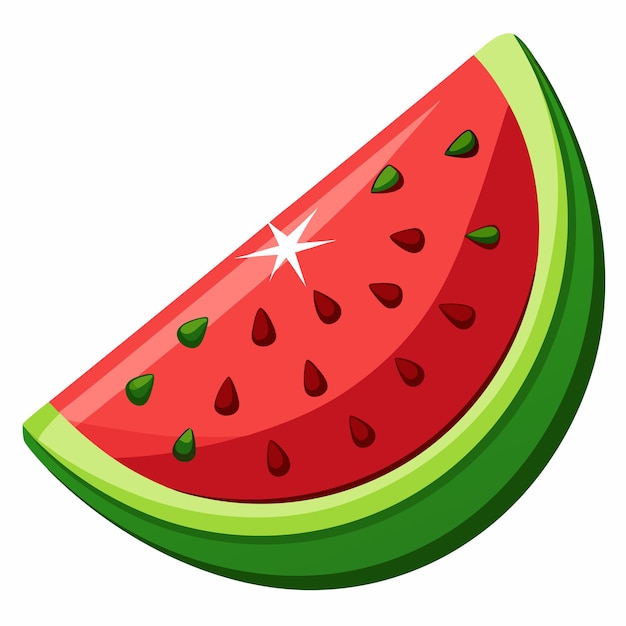 a slice of watermelon with green rind and red flesh isolated on white