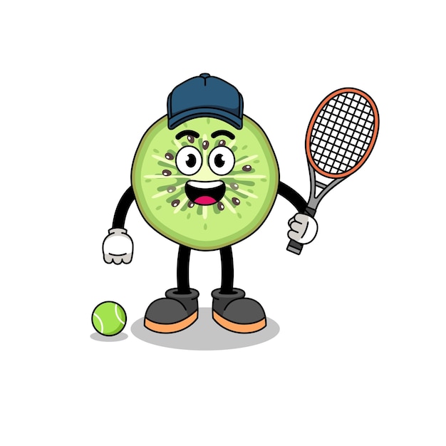 Sliced kiwifruit illustration as a tennis player