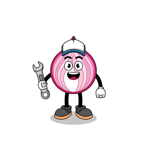 Sliced onion illustration cartoon as a mechanic character design