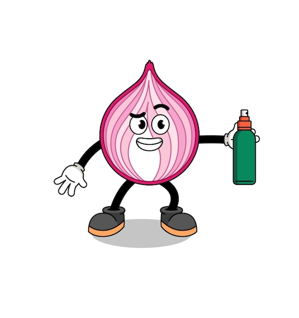 Vector sliced onion illustration cartoon holding mosquito repellent character design