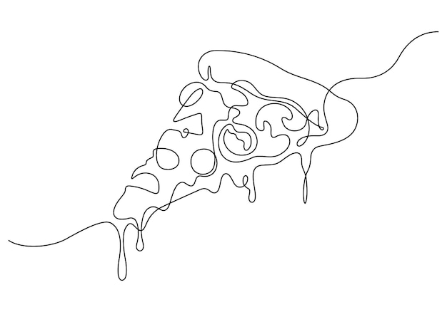 Sliced pizza in continuous line drawing thin linear