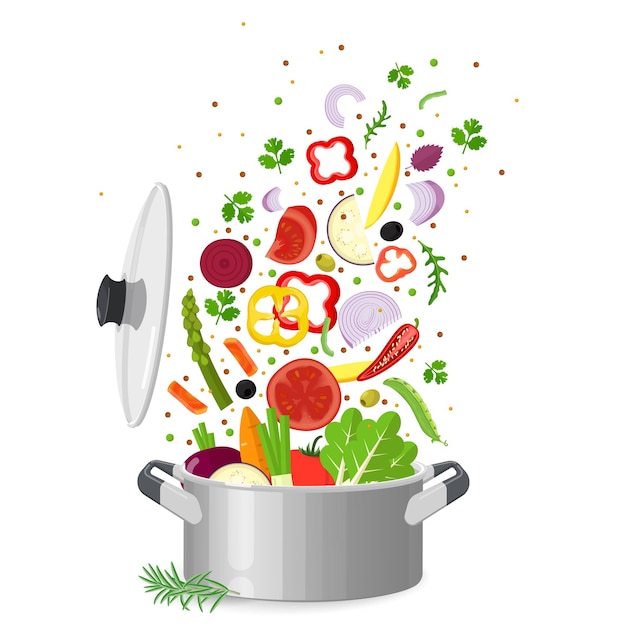 Premium Vector | Sliced vegetables in saucepan