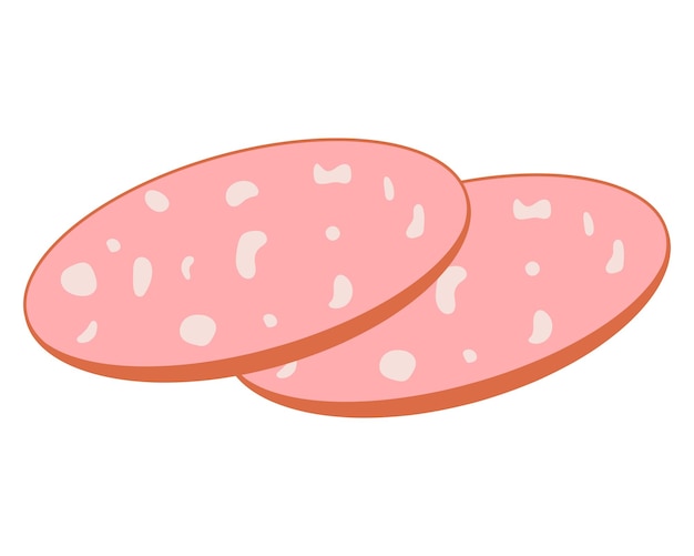 Ломтики вареной колбасы. Векторная иллюстрация мясных продуктов.