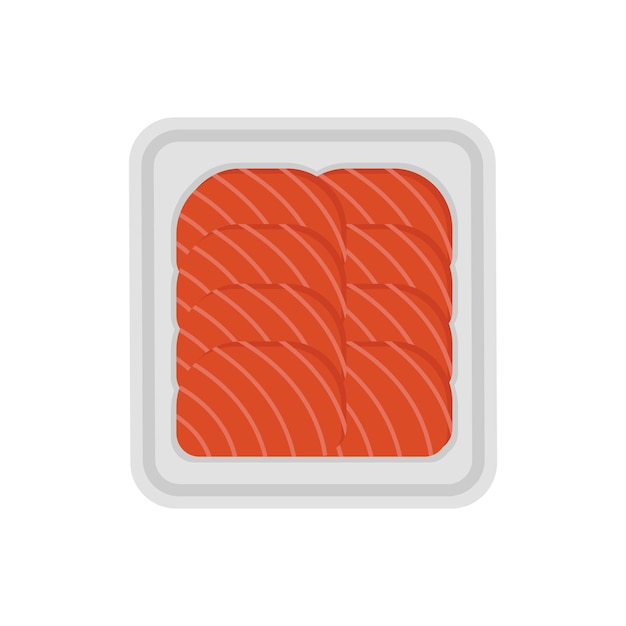 Vettore fette di salmone in un'icona di confezione sottovuoto isolata su sfondo bianco