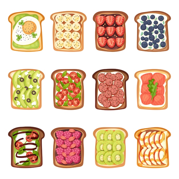 Slices of toast with butter jamflat cartoon style vector illustration.