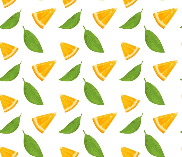 Slices of triangular oranges with leaves Seamless pattern in vector Suitable for prints