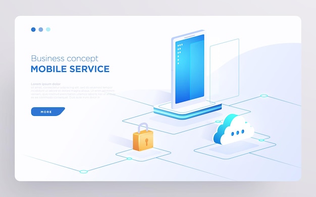 Slide hero page or digital technology banner mobile service business concept isometric vector