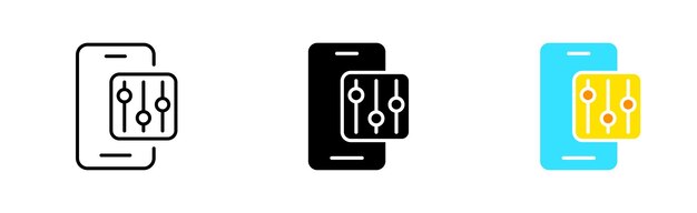 slider with phone line icon tune control regulate adjust menu configuration list slider app application program vector icon in line black and colorful style on white background
