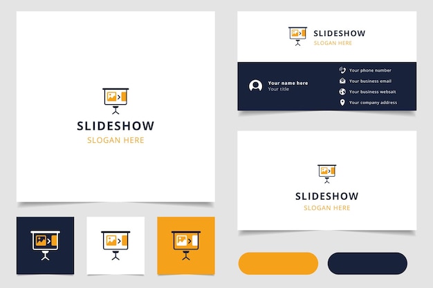 編集可能なスローガンブランディングブックを備えたスライドショーのロゴデザインと