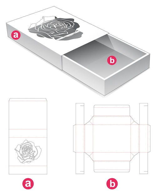 カバーダイカットテンプレートにステンシルローズのスライディングボックス