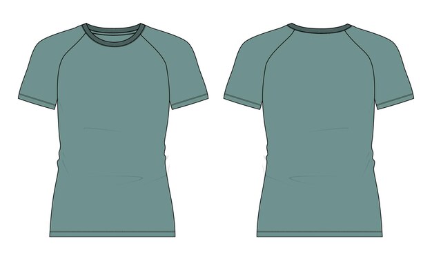slim fit raglan short sleeve t shirt technical fashion flat sketch vector illustration template