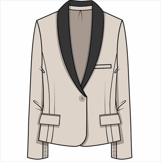 SLIM FIT SHAWL COLLAR SINGLE BREASTED KNIT BLAZER FOR WOMEN CORPORATE WEAR VECTOR