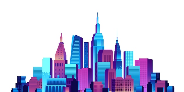 Slim stadsconcept met gradiënt kleurrijke gebouwen en de illustratie van de wolkenkrabberscène