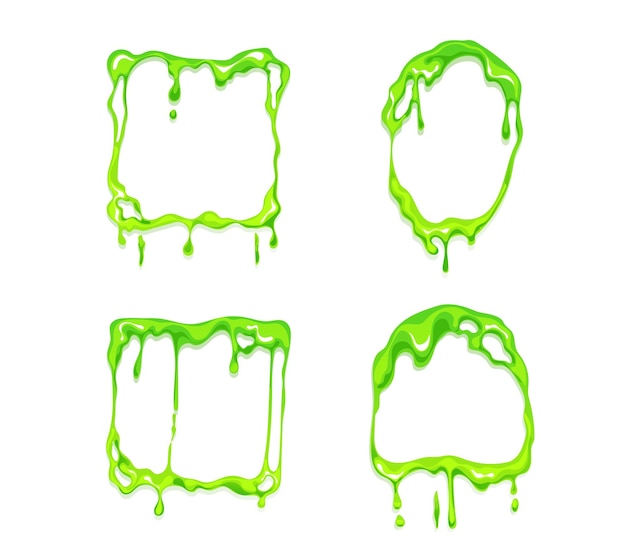 Vector slime drip green frame jelly spooky frame isolated set graphic design illustration