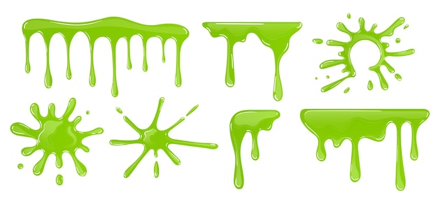 slime drops Mud dripping green slime set vector illustration