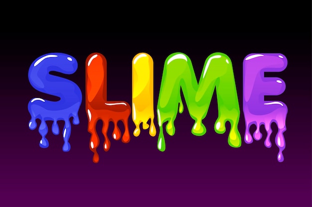 Vector slime multicolored text on dark background for banner. vector illustration logo and a viscous and sticky substance for ui games.