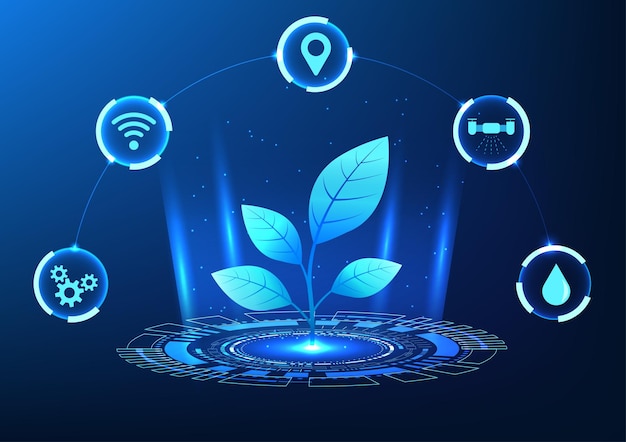 Slimme boerderij technologie Planten binnen de cirkel samen met de perch toont het gebruik van technologie