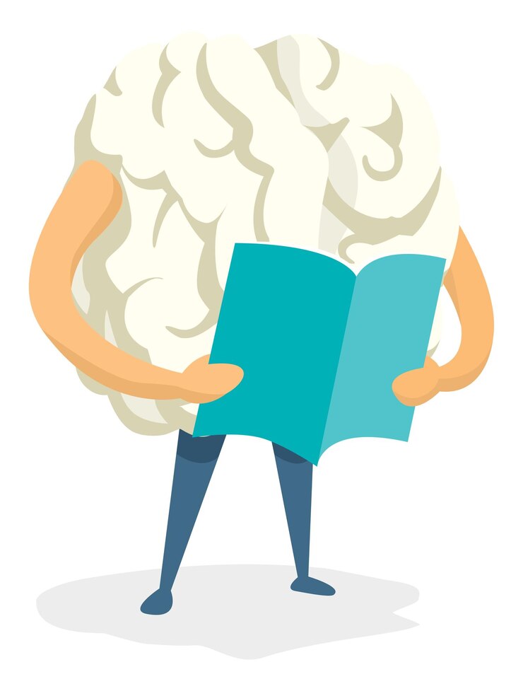 Vector slimme hersenen die een boek of artikel lezen