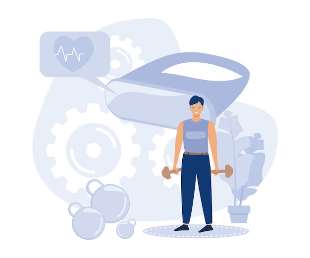 Slimme persoonlijke trainingstechnologieën concept VR fitness gym fit coaching toepassing platte moderne vectorillustratie