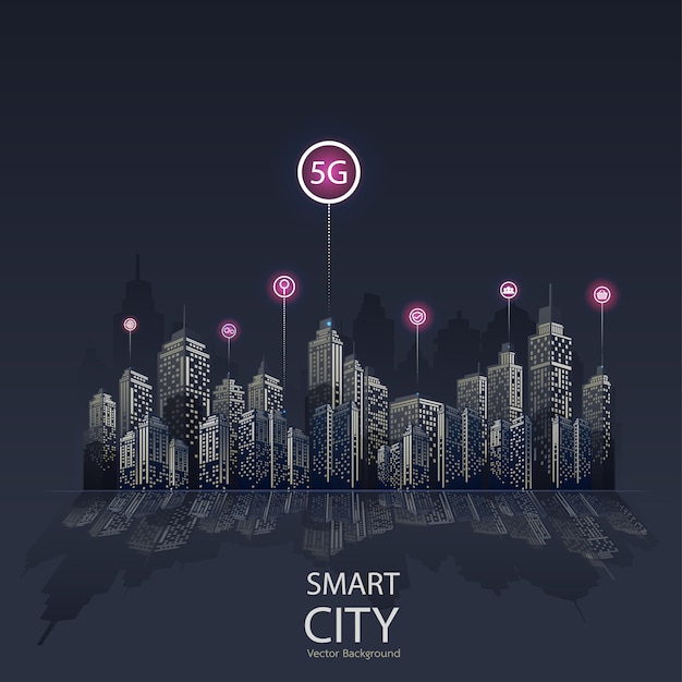 Slimme stad 5g pictogramachtergrond