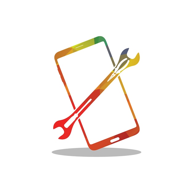 Slimme telefoon logo ontwerp mobiele vectorillustratie met gereedschapspictogrammen instellen