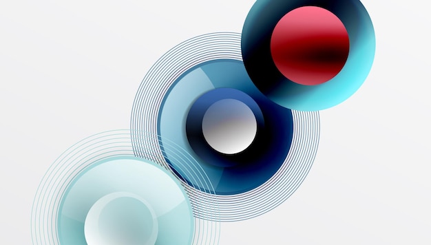 Slimme vector met overlappende cirkels in levendige kleuren en gladde gradiënten Dynamische compositie met diepte symmetrie en minimalistische elegantie op een lichte achtergrond