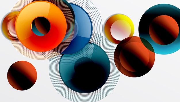 Slimme vector met overlappende cirkels in levendige kleuren en gladde gradiënten Dynamische compositie met diepte symmetrie en minimalistische elegantie op een lichte achtergrond