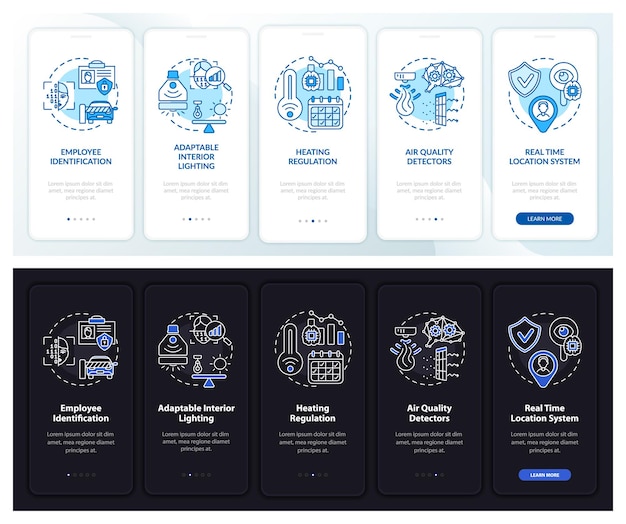 Slimme werkplek onboarding mobiele app paginascherm met concepten