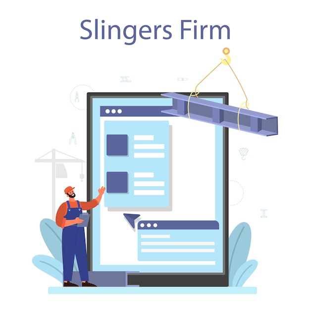Slinger online service of platform. professionele arbeiders van de bouwindustrie die goederen laden en lossen.