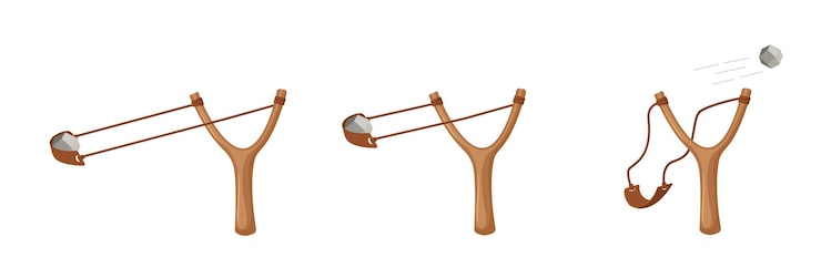 Vector slingshots with stone illustration isolated on white background