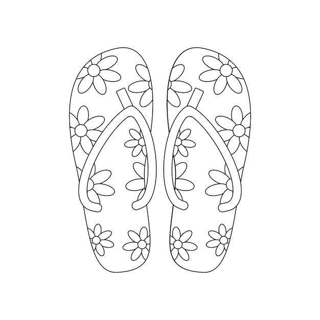 Slippers flipflops Beach set for summer trips Vacation accessories for sea vacations Line art