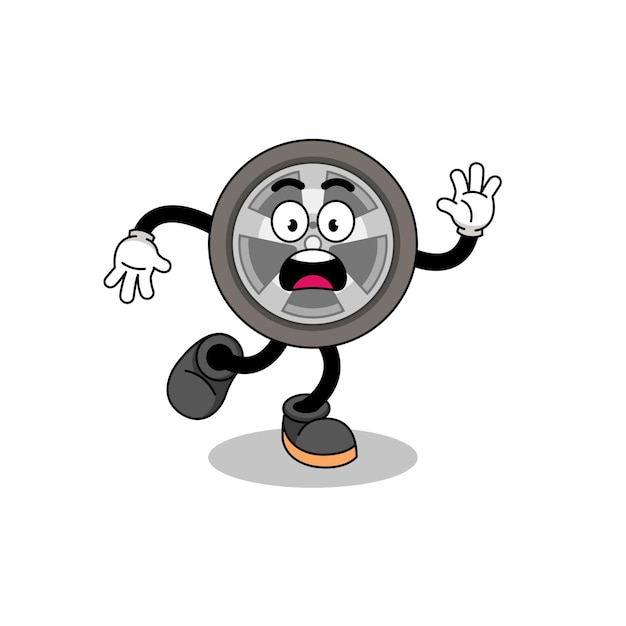 Slipping car wheel mascot illustration