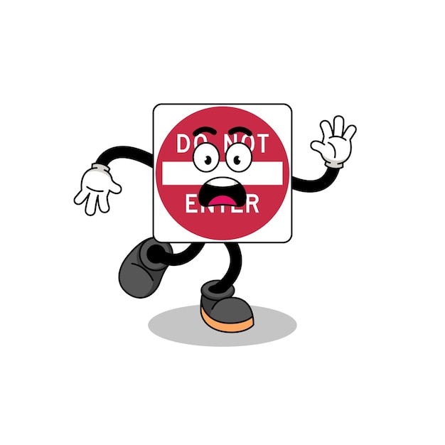 Slipping do not enter road sign mascot illustration