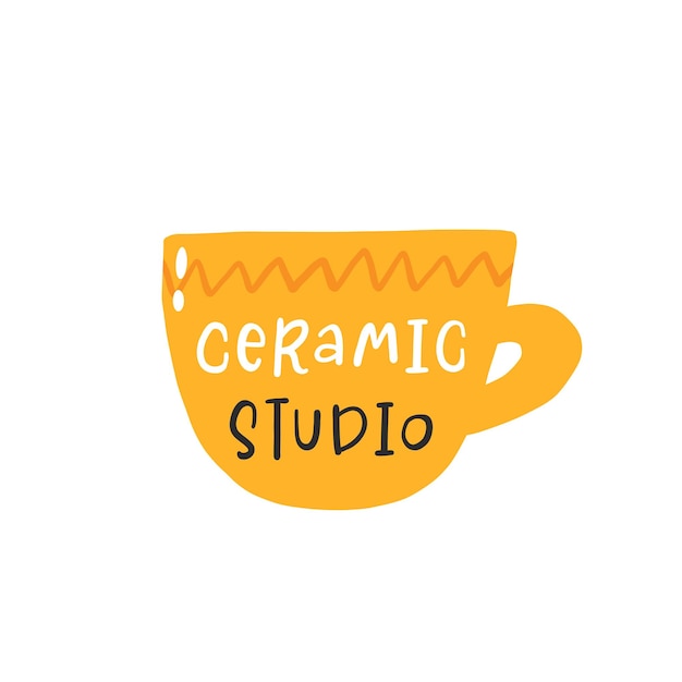 Slogan of Ceramic studio. Vector calligraphy illustration. Flat hobby pottery logo.