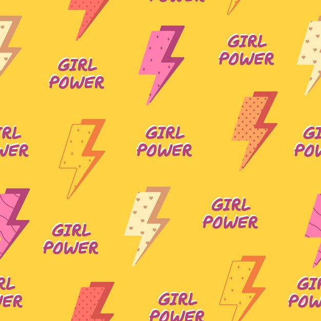 Vector slogan girl power beweging naadloos patroon bliksem vrouwelijk print feminisme concept felle kleuren