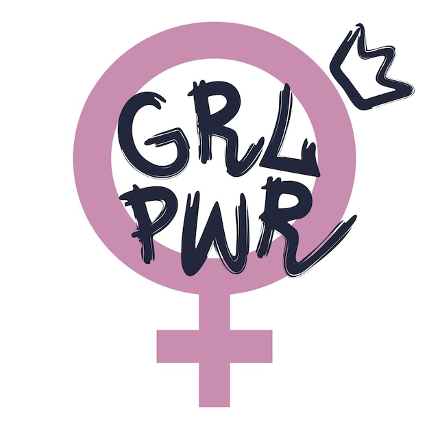 Лозунг Girl power и гендерная векторная иллюстрация женского символа