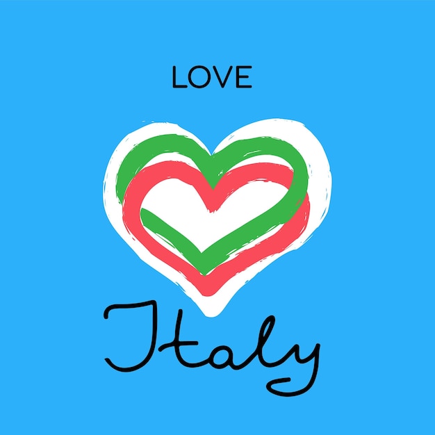 Slogan Love Italy met hartjes vlag colorsTravel hollyday vakantie banner italië logo symbool