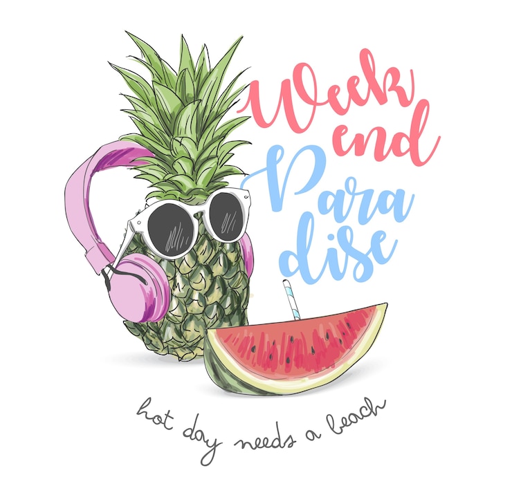 Vector slogan with pineapple and watermelon