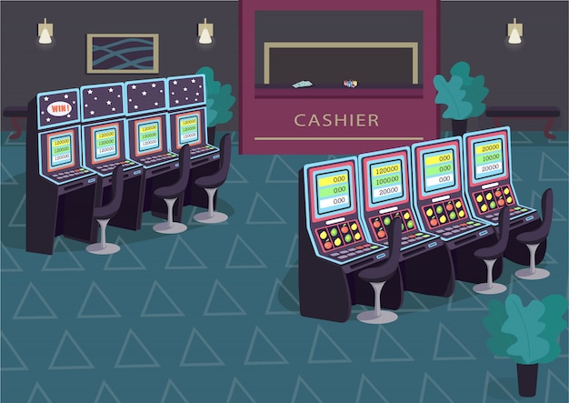 Illustrazione piana di fila delle slot machine