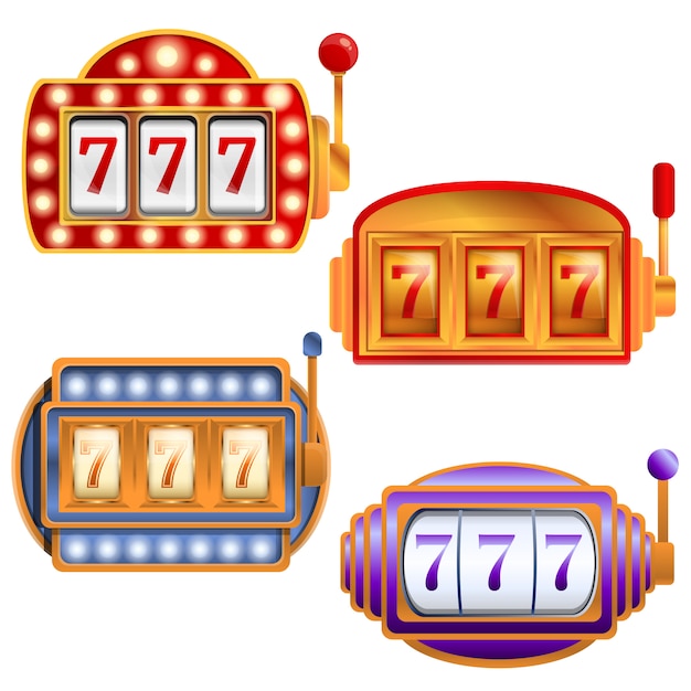 Vector slot machine set, cartoon style