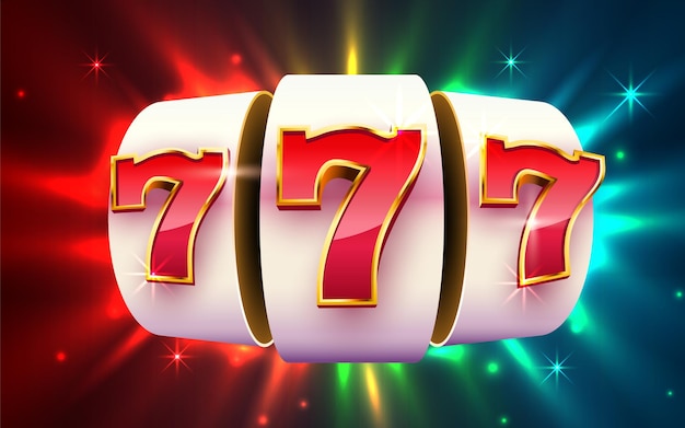 Slot machine wins the jackpot. Online casino banner. 777