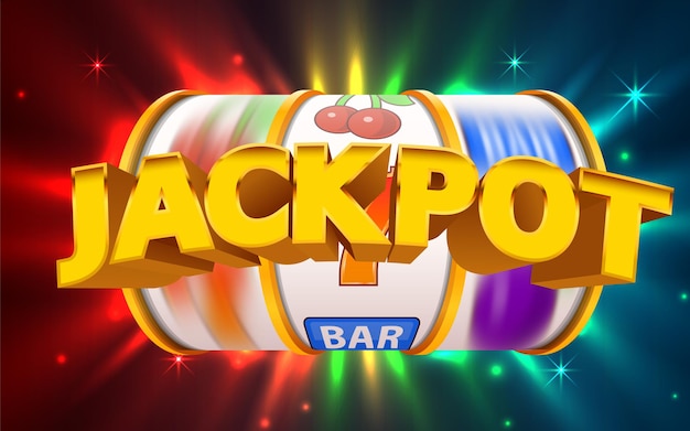 Slot machine wins the jackpot. Online casino banner. 777