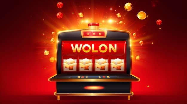 Vector a slot machine with a red background with gold and red lights
