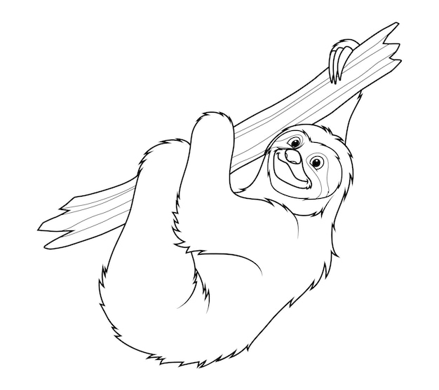 Vector sloth cartoon animal illustration bw