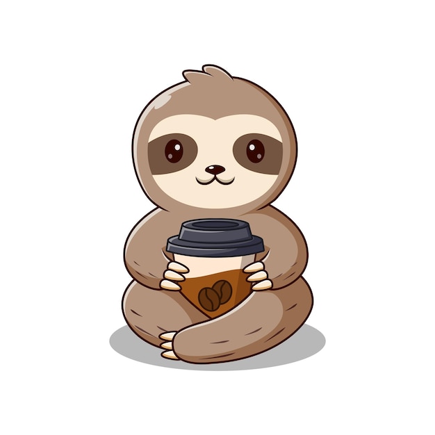 Sloth cartoon holding a cup of coffee