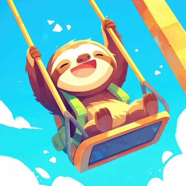 Vector a sloth on a chairlift cartoon style