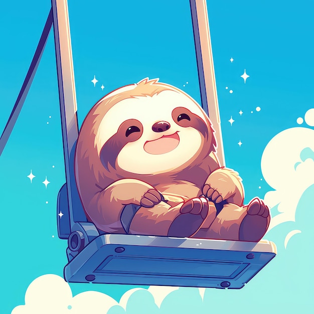 Vector a sloth on a chairlift cartoon style